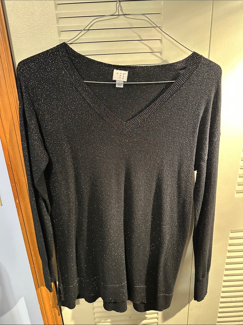 Black Sparkle V-Neck Women's Sweater